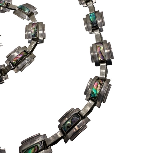 Taxco Modernist Sterling Silver Necklace & Bracelet Set Vintage Signed - Picture 6 of 10